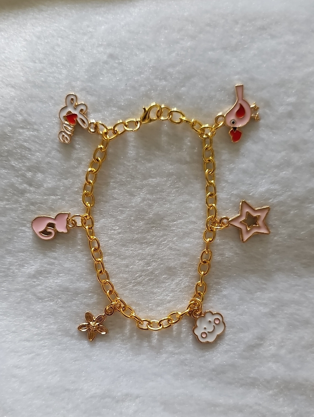 Gold Tone Pink Charm Bracelet